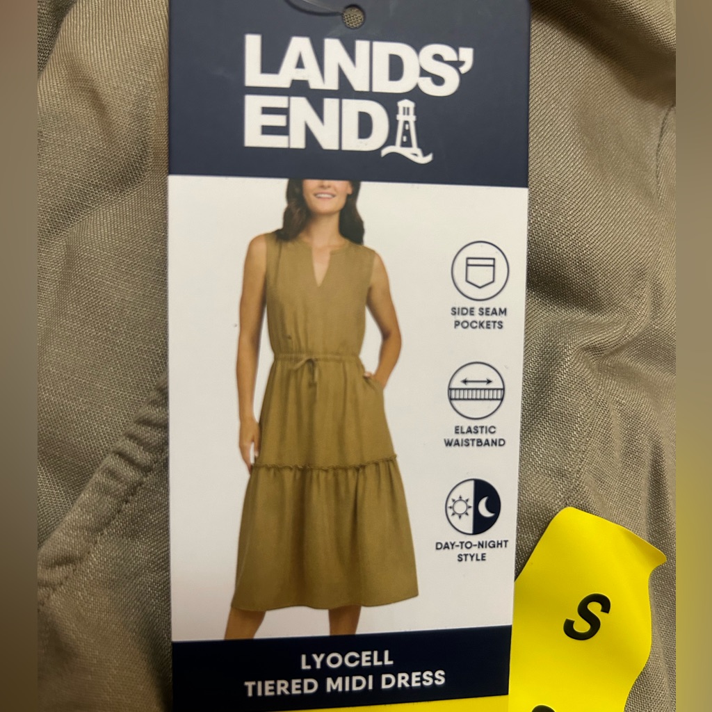 Lands' End Denim Tan Tiered Midi Dress Lyocell S Nwt
